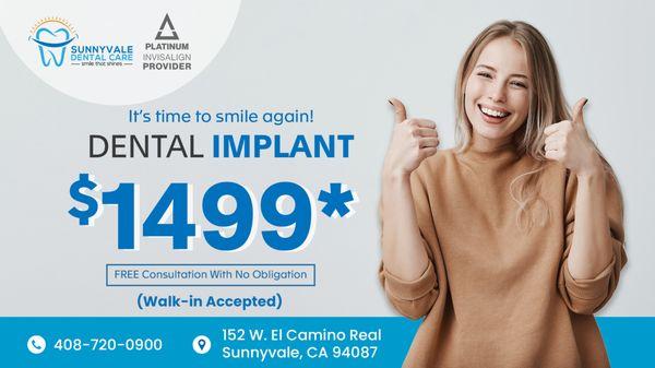 Dental Implant start at $1499* - Book Appointment Now