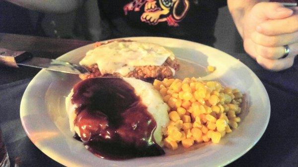 Chicken fried steak was just ok... Gravy tasted like flour and pepper. Mashed potatoes were like glue