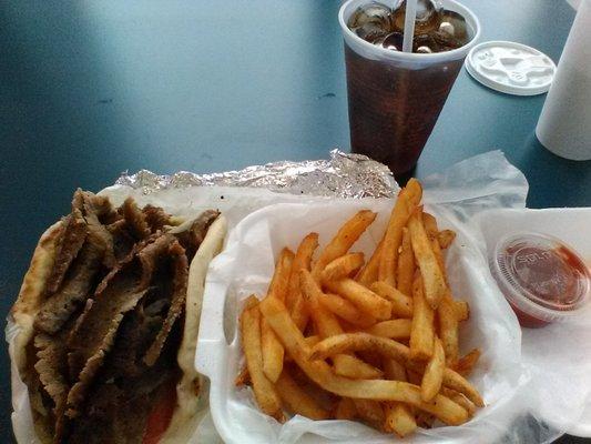 Gyro, Coca-Cola and Fries. (The Fries are GREAT!)