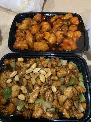 Kung Pao Chicken and Orange Chicken in the back.