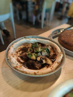 Hummus - oyster mushroom, hazelnuts, tahini, red tatbila