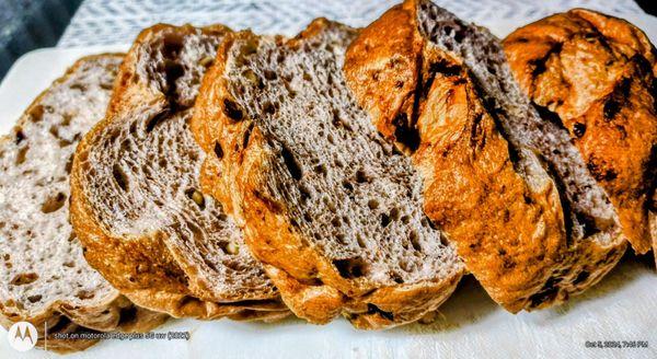 Cranberry-Pecan bread, sliced. This loaf is a must-try, absolutely delicious.