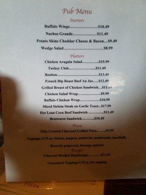 A bad photo of the pub menu