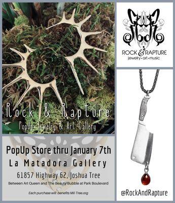 Rock & Rapture PopUp Joshua Tree CA. Spike and weapon jewelry collection.