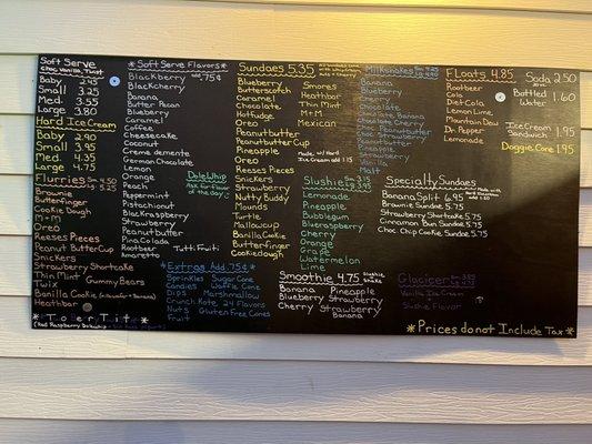 Menu (doesn't include hard ice cream flavors from Perry's Ice Cream)