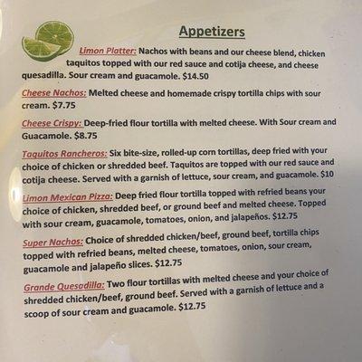 Appetizer Menu