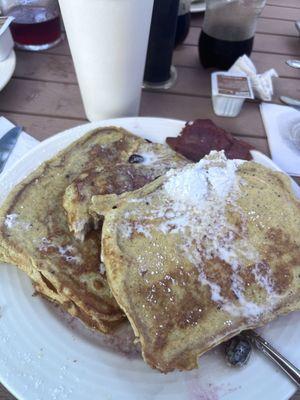 Delicious French toast with blueberries and whip cream