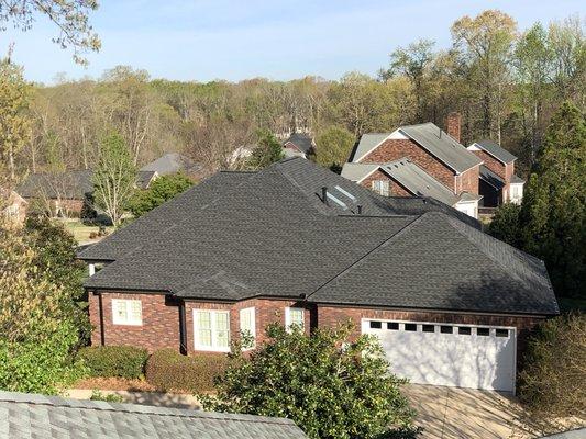 GAF Timberline HD Charcoal with Velux skylights.  Installed last year.