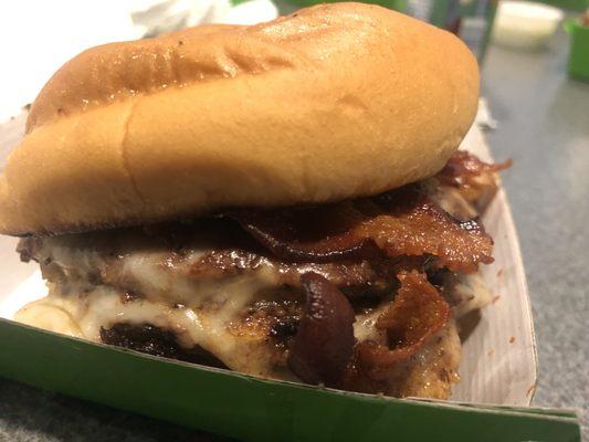 OFD Burger,  bacon mushroom Swiss cheese and tomato jam