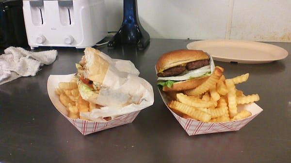 Grilled Shrimp PoBoy combo. Hamburger combo.