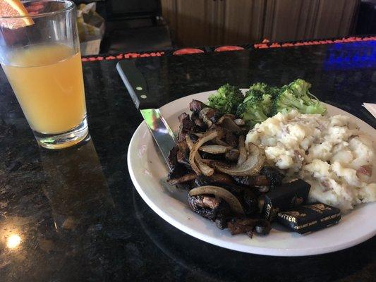 Steak tips with Blue Moon on draft.