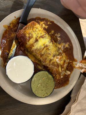 Red Chimichanga with sour cream & guac