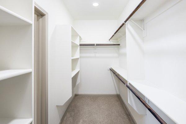 Spacious walk-in closets