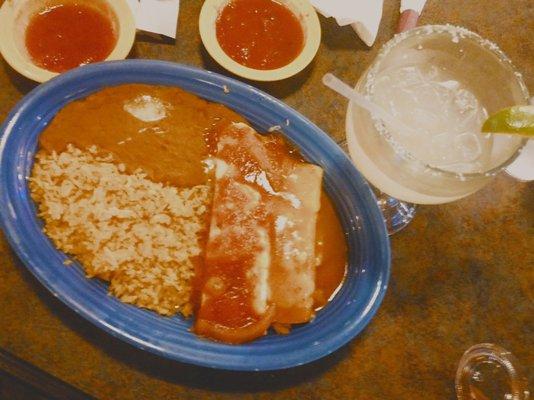 Veggie - F: potato burrito and enchilada plus rice and beans