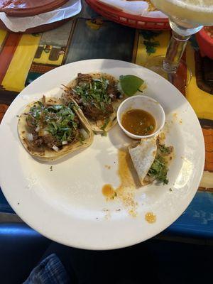 birria tacos, very moist and flavorful, deep heat but doesn't last long. my favorite part so far