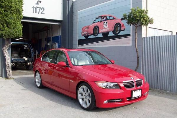 Theresa B's red 3 series BMW. Car looks great!