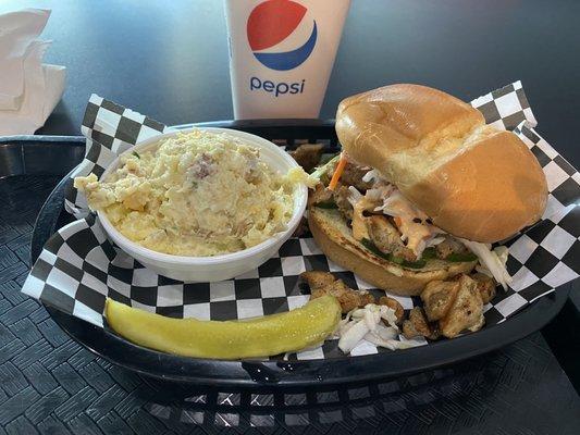 Bomb-Mi sandwich and potato salad