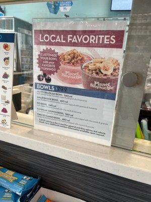 Açaí Bowl menu