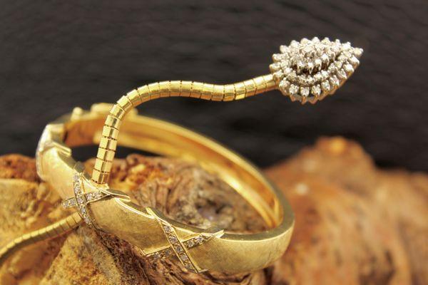 1.50 Cttw. Euro Cut Diamond Snake Bangle 14k -10k Gold