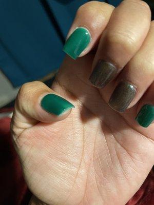 Puke green polish not on all the way