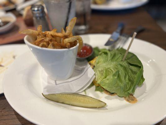 Leonard Burger with lettuce wrap