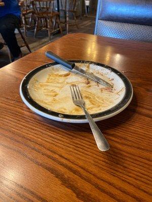 My empty plate!  I ate the whole plate of an open roast beef, potatoes and gravy dinner.  WOW!