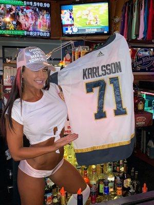 Vegas Golden Knights giveaway jersey after the game! You get 1 ticket for every drink you buy or get comped