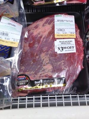 Here's a $30 piece of brisket 1 day from it's sell by date starting to turn grey. The $3 off sure makes up for it though!