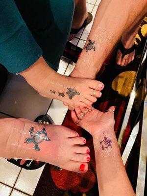 Sea turtles tattoos with the group of friends I came in with.