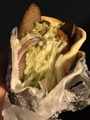 gyro- lots of meat and tasty tzatziki