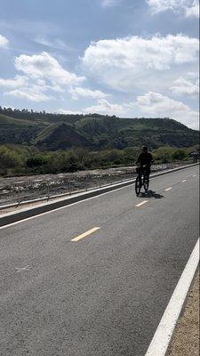 my teenager on a Pedego at the Santa Ana River Trail