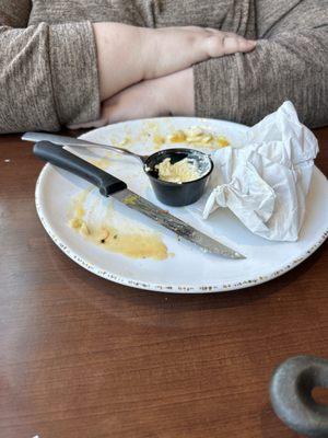 The remains of a delicious eggs Benedict.