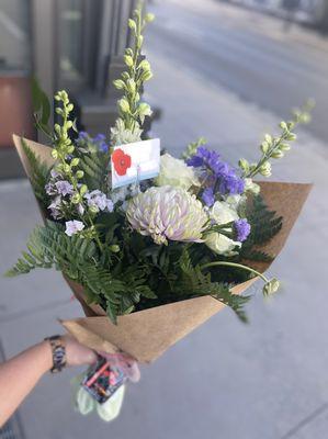 Last-minute birthday bouquet - Asked for a soft color palette and to include lilac and purple tones. Loved how it turned out.