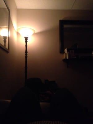 Relaxing on the hot-water massager. Lights off, just a lamp on. So relaxing!