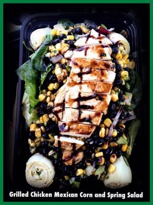 Very good. Grilled Chicken w/ Blackbean corn. salad w/ walnut cranberry and mozzarella. Marinated artichoke and balsamic glaze. Yum....