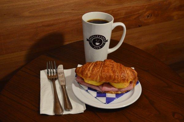 Deluxe breakfast sandwich with fresh drip coffee