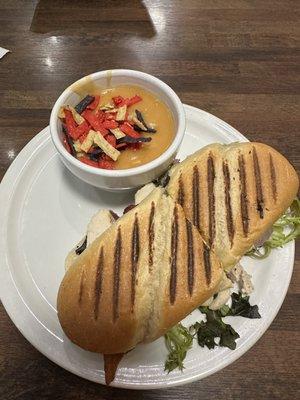 California Chicken Panini Sandwich with a side of Tortilla Soup