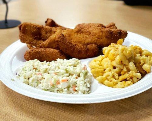 Baby flounder, slaw, and mac-n-cheese, $10.99