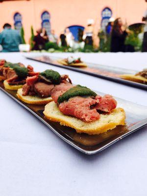 Our beef tenderloin crostini with chimichurri sauce is a crowd favorite.