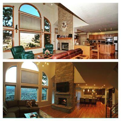 Living room before and after views