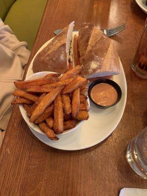 Caprese Sandwich with Sweet Potato Fries