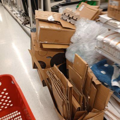 Boxes left on the floor and the thing that bothers me is the target I used to know this would have never happened.