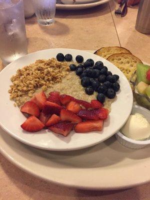 Steel cut oats and fresh fruit, one of their healthy options.