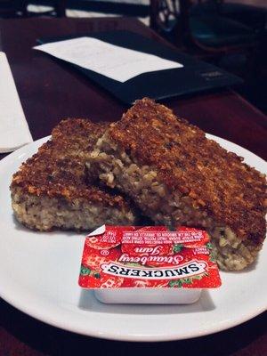 Goetta on steroids. About the size of a brownie. I've never had Goetta this thick anywhere. I used the jelly for perspective.