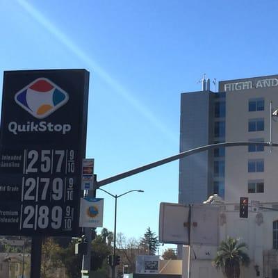 Cheap gas in the shadow of Highland Hospital.