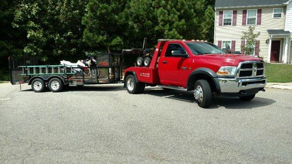 transported trailer with motorcycle