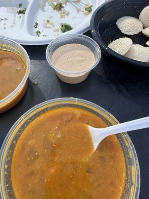 Sambar and peanut chutney