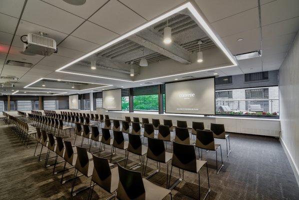 The Hub is a flexible space that can host large meetings in the full Hub space, or a small and medium sized meeting when the room is divided