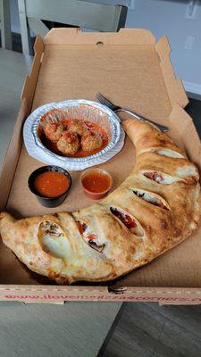 Large Deluxe Calzone + Homemade Meatballs