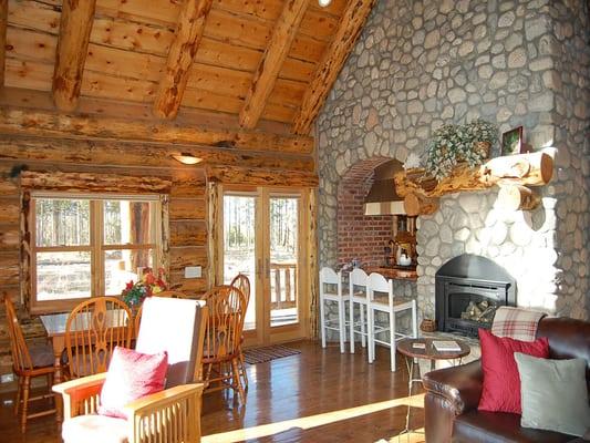 An interior photo for a log cabin